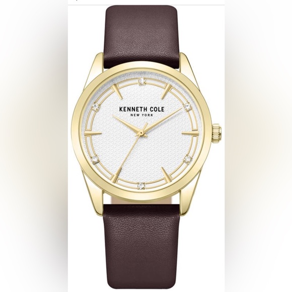 NIB Kenneth Cole Three-Hand Crystal Embellished Leather Strap Watch, 37mm - Picture 1 of 9